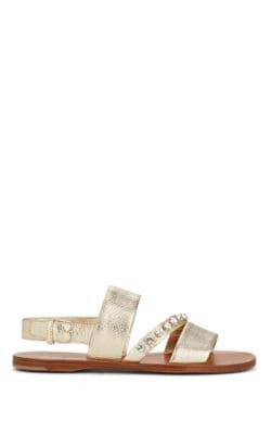 Crystal-Embellished Leather Slingback Sandals