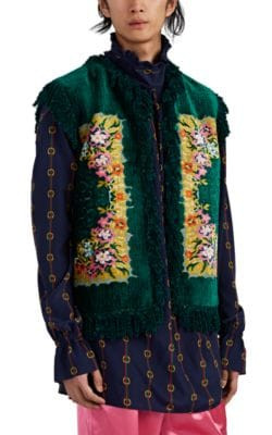 Fringed Floral Chenille & Basket-Weave Vest