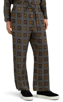 Geometric-Print Silky Twill Lounge Pants
