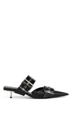 Buckle-Strap Leather Mules
