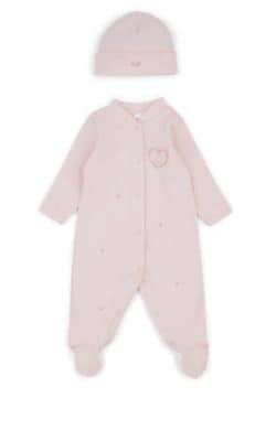 Infants' Rose-Embroidered Footed Coverall & Hat 1
