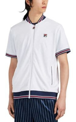 Foreman Stripe-Trimmed Logo Print Velour Short-Sleeve Jacket