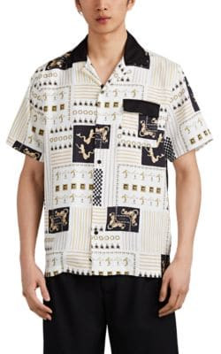 Nautical-Print Twill Camp Shirt