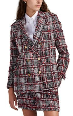 Fringed-Overcheck Tweed Blazer