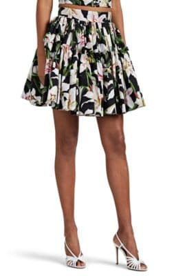 Lily-Print Cotton Tiered Miniskirt