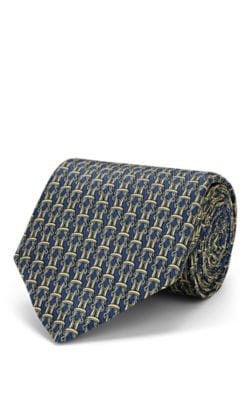 Geometric-Loop-Print Silk Twill Necktie