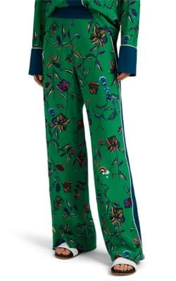 Side-Snap Floral Silk Wide-Leg Pants