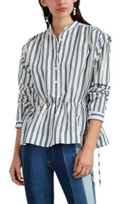 Striped Slub Drawstring Peplum Blouse