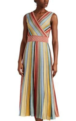 Metallic Striped Rib-Knit Midi-Dress