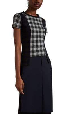 Checked Patchwork Asymmetric T-Shirt