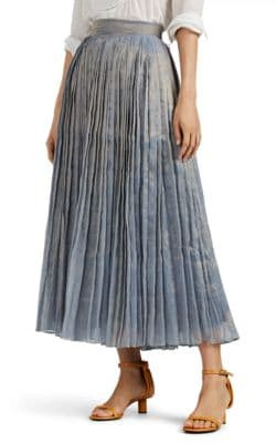 Tijuana Pleated Metallic-Gauze Skirt