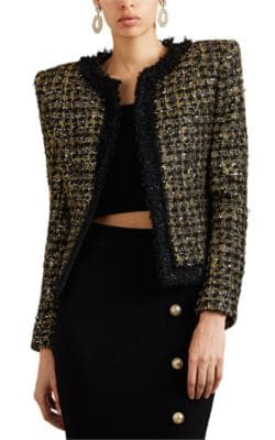 Metallic Tweed Collarless Jacket
