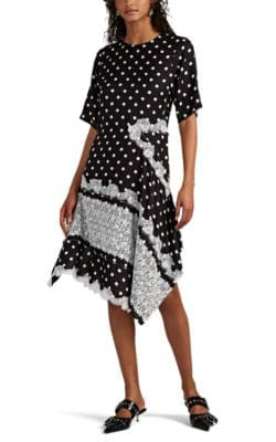 Lace-Trimmed Polka Dot Jacquard Midi-Dress