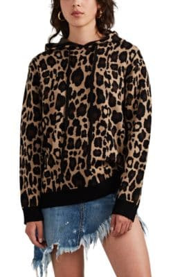Leopard-Pattern Jacquard Wool Hoodie