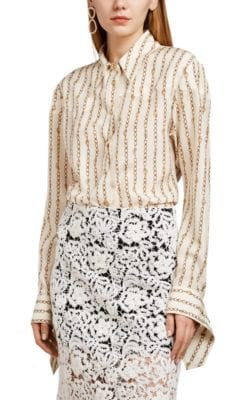 Chain-Link-Print Silk Satin Blouse