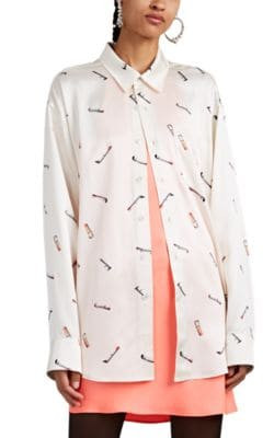 Stained-Cigarette Satin Button-Front Blouse
