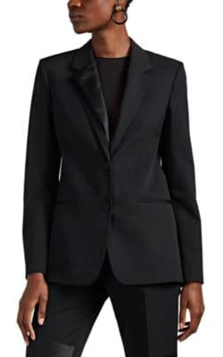 Satin-Trimmed Wool Two-Button Blazer