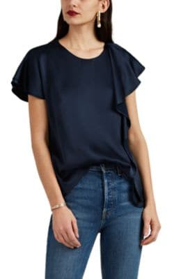 Asymmetric Ruffle-Trimmed Crepe Blouse