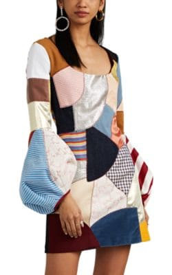 Patchwork Balloon-Sleeve Dress