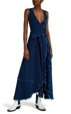 Split Mixed-Media Wrap Dress