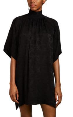 Floral Jacquard Mock-Turtleneck Minidress