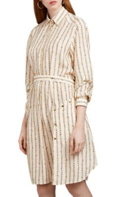 Chain-Link-Print Silk Satin Shirtdress