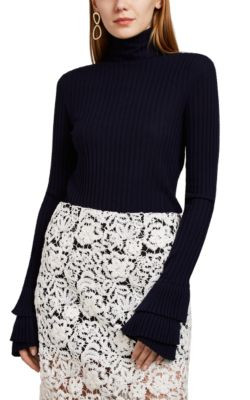Ruffled-Cuff Turtleneck Sweater