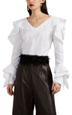 Ruffle-Trimmed Button-Front Blouse