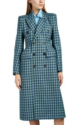 Checked Wool Hourglass Coat