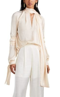 Washed Satin Tie-Neck Blouse
