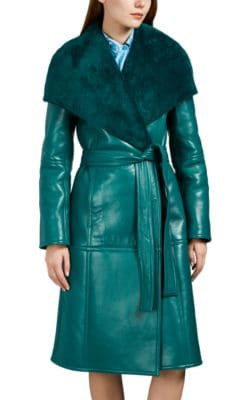 Faux-Shearling-Detailed Leather Belted Coat
