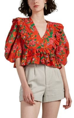 Elodie Ruffle Floral Cotton Crop Blouse