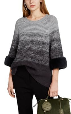 Mink-Cuff Wool-Cashmere Sweater
