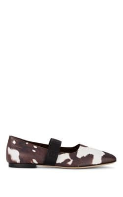 Cow-Print Leather Ballet Flats