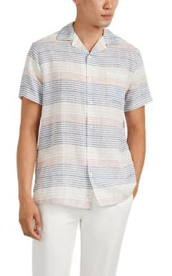 Vacation Striped Linen-Cotton Camp-Collar Shirt