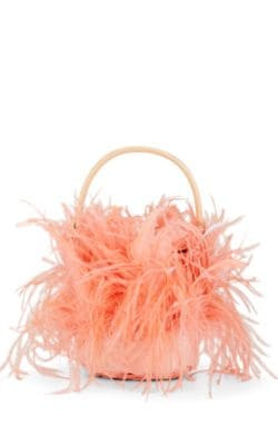Tweety Feather-Trimmed Wicker Bucket Bag 2