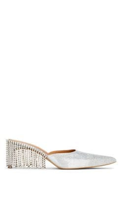 Crystal-Fringe Patent Leather Mules
