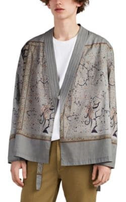 Tapestry-Print Cotton Kimono Shirt Jacket