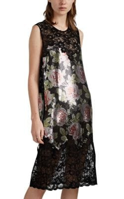 Lace-Trimmed Floral-Chainmail  Dress