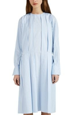 Pleated Striped Cotton Shirtdress