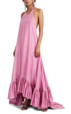 Sadie Silk Ruffle-Hem Gown