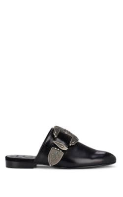 Buckle-Detailed Leather Mules