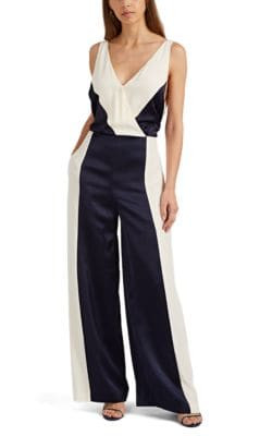 Vents Patchwork Surplice Jumpsuit