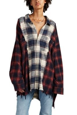 Fringed Plaid Cotton Workwear Blouse