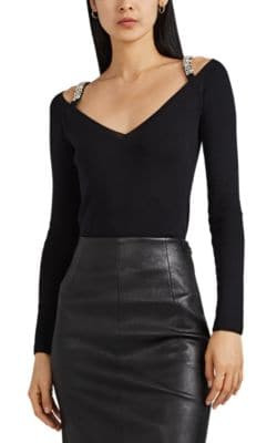 Embellished Cashmere-Silk Off-The-Shoulder Sweater