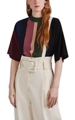 Striped Cotton-Blend Mock-Turtleneck Top
