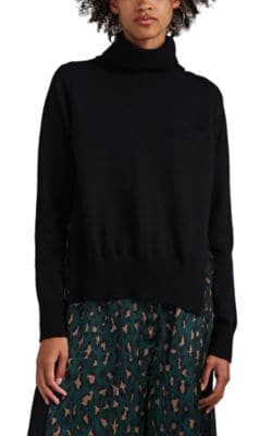 Wool & Leopard-Print Chiffon Turtleneck Sweater