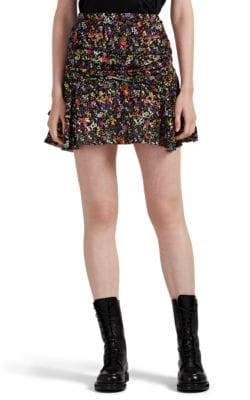 Ruched Metallic Floral Miniskirt
