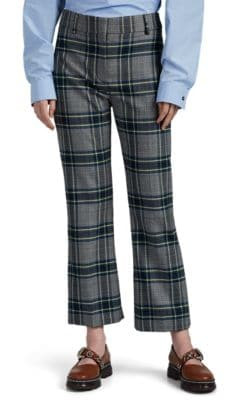 Plaid Wool-Blend Crop Trousers