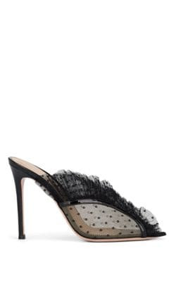 Ofelia Polka Dot Mesh & Lace Ruffle Mules